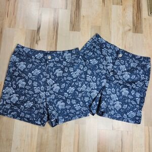 Set of 2 Jachs Girlfriend Floral‎ Print Shorts Casual High Waisted Summer Blue M